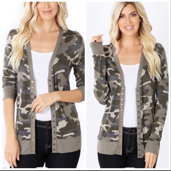 NEW‼️CAMOUFLAGE SNAP BUTTON cardigan- sweater - Picture 2 of 4